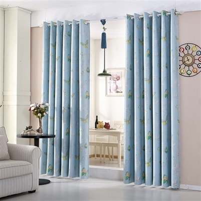Butterfly Thermal Blockout Ready Made Eyelet Curtain (Blue)