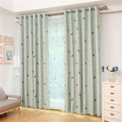 Bird Thermal Blackout Ready Made Eyelet Curtain (Aqua)
