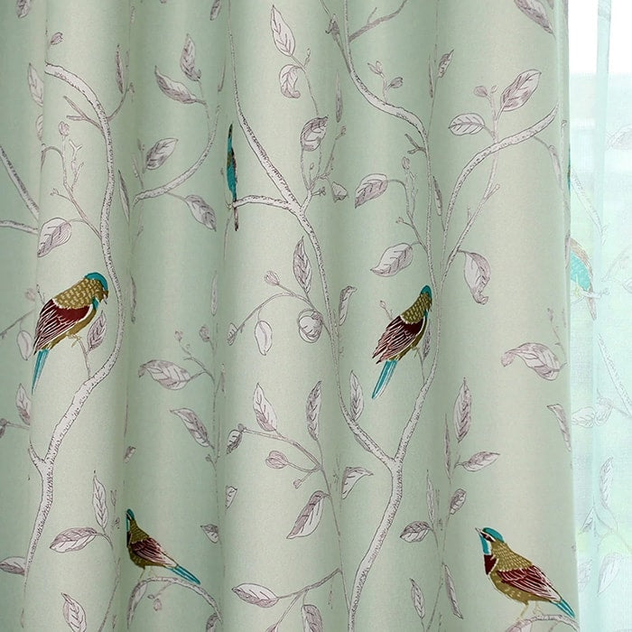 Bird Thermal Blackout Ready Made Eyelet Curtain (Aqua)