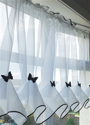 Butterfly Voile Curtain Blind With Matching Piping (Black)