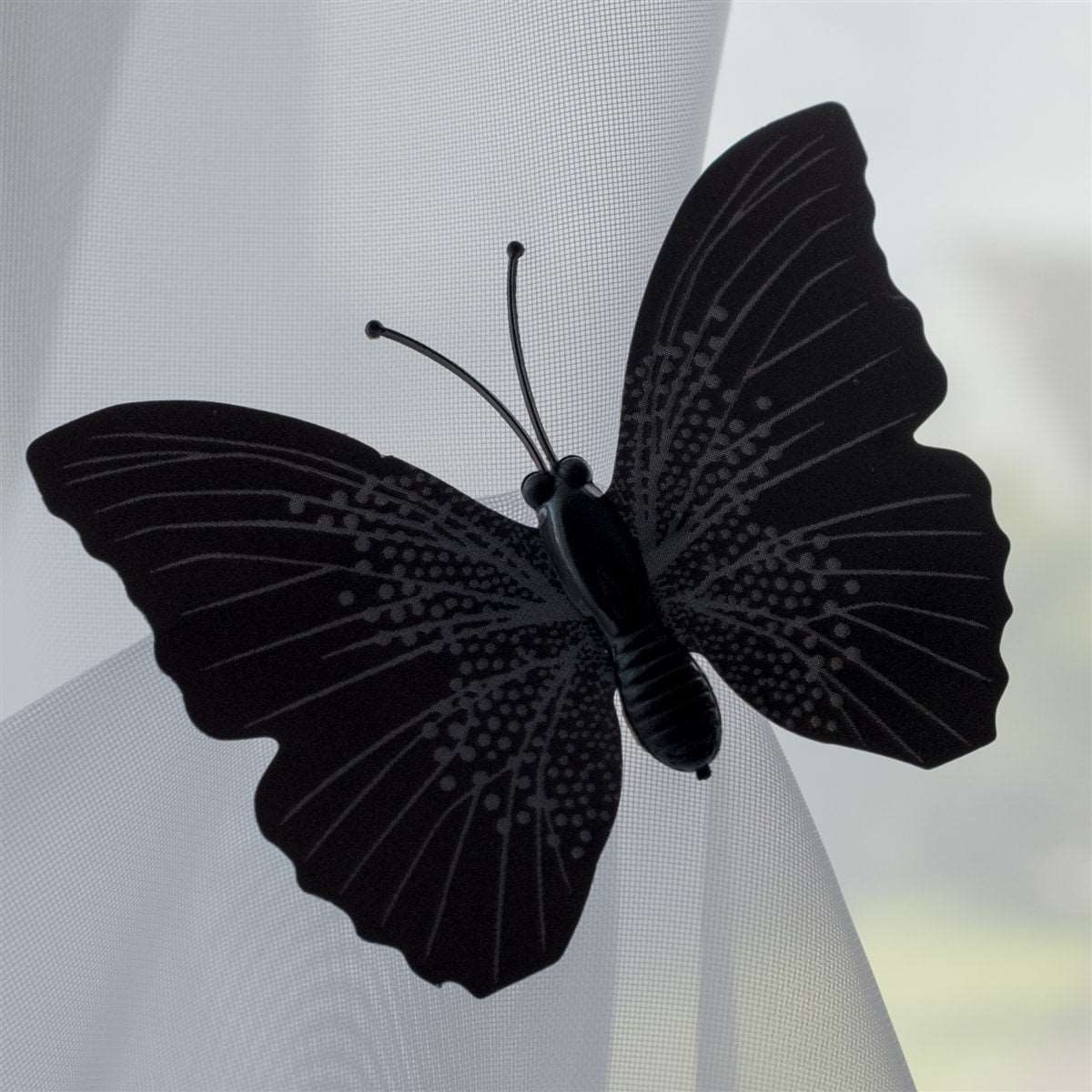 Butterfly Voile Curtain Blind With Matching Piping (Black)