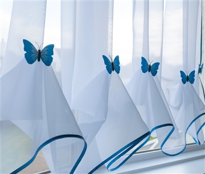 Butterfly Voile Curtain Blind With Matching Piping (Blue)