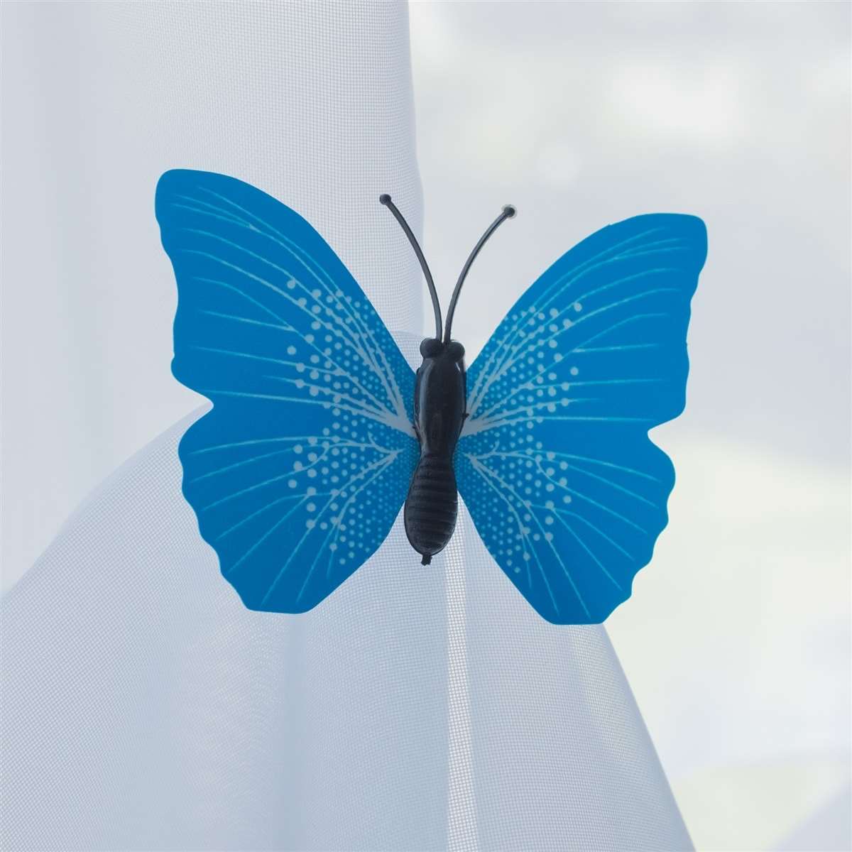 Butterfly Voile Curtain Blind With Matching Piping (Blue)