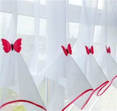 Butterfly Voile Curtain Blind With Matching Piping (Red)