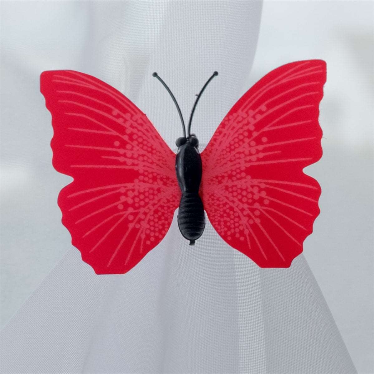 Butterfly Voile Curtain Blind With Matching Piping (Red)