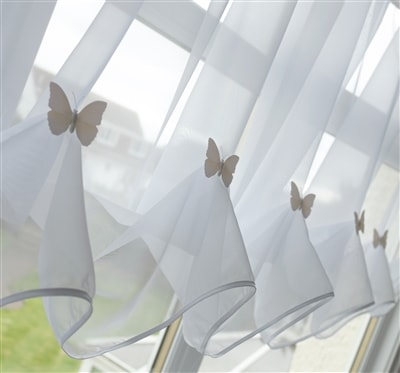 Butterfly Voile Curtain Blind With Matching Piping (White)
