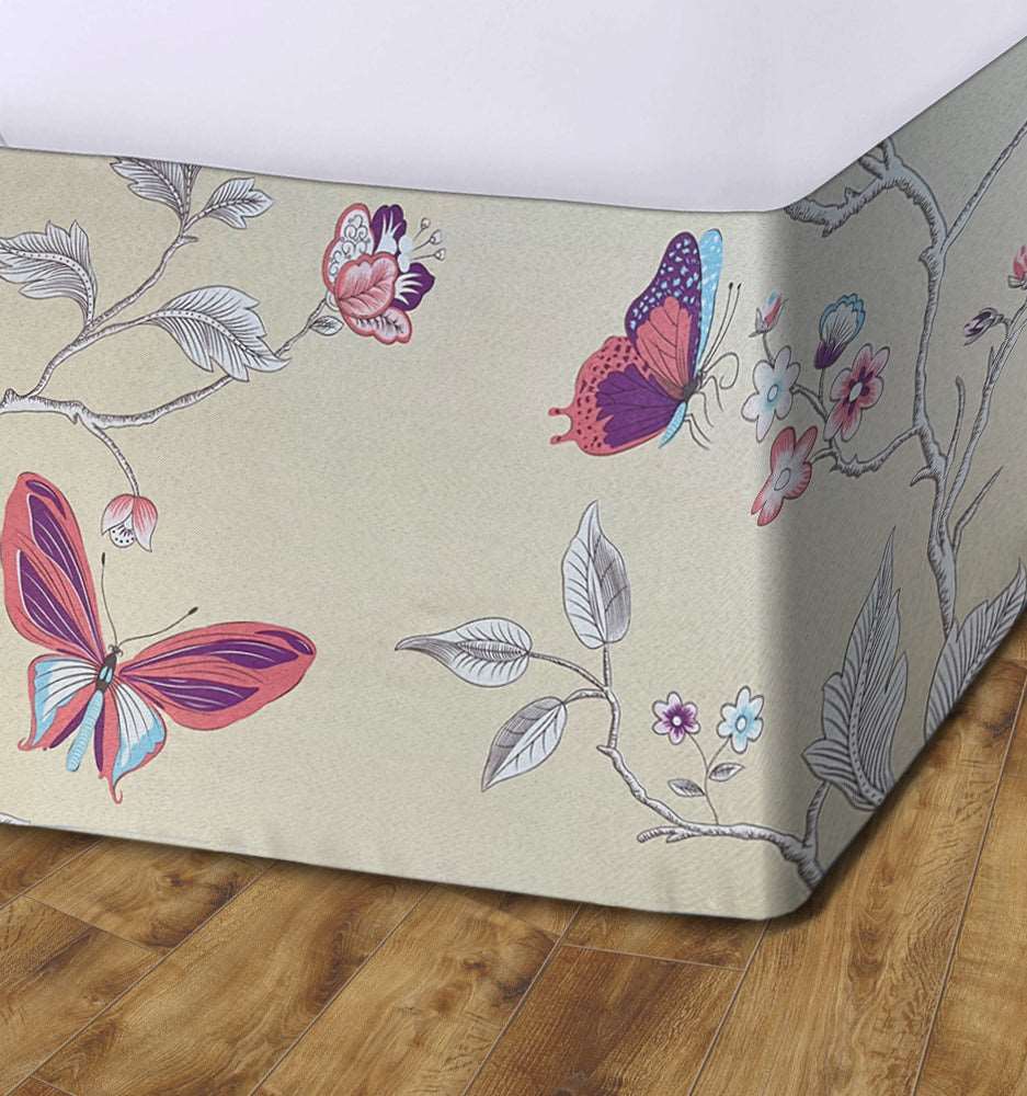 Butterfly Elasticated Divan Bed Valance (Natural)