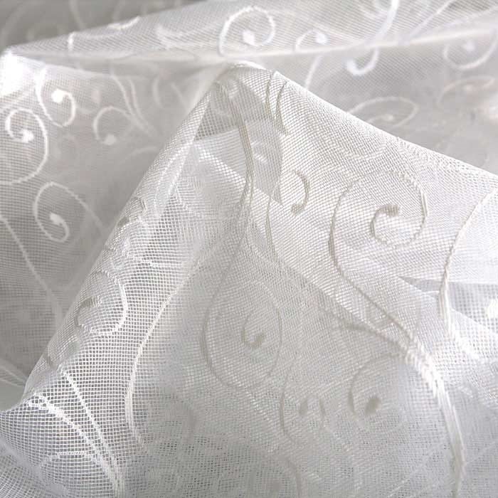 Scroll Design net curtain in white with weighted base