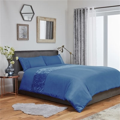 Chloe Crushed Velvet Duvet Cover Bedding Set - Blue