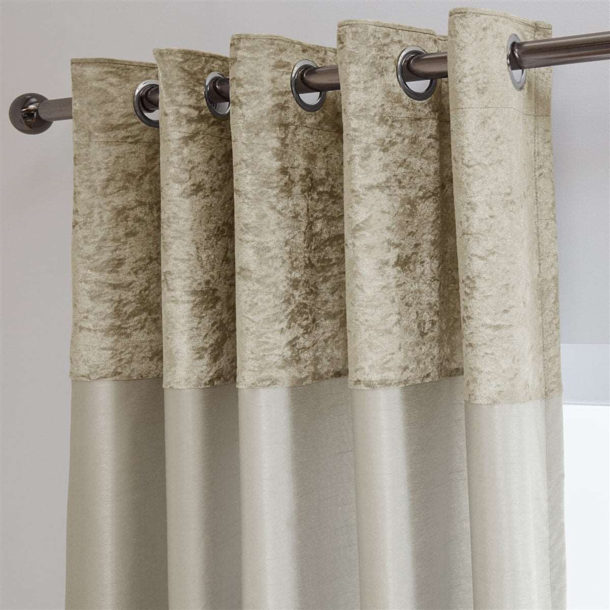 Chloe Crushed Velvet Band Fully Lined Faux Silk Eyelet Curtains (Cream)