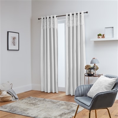 Chloe Crushed Velvet Band Fully Lined Faux Silk Eyelet Curtains (White)