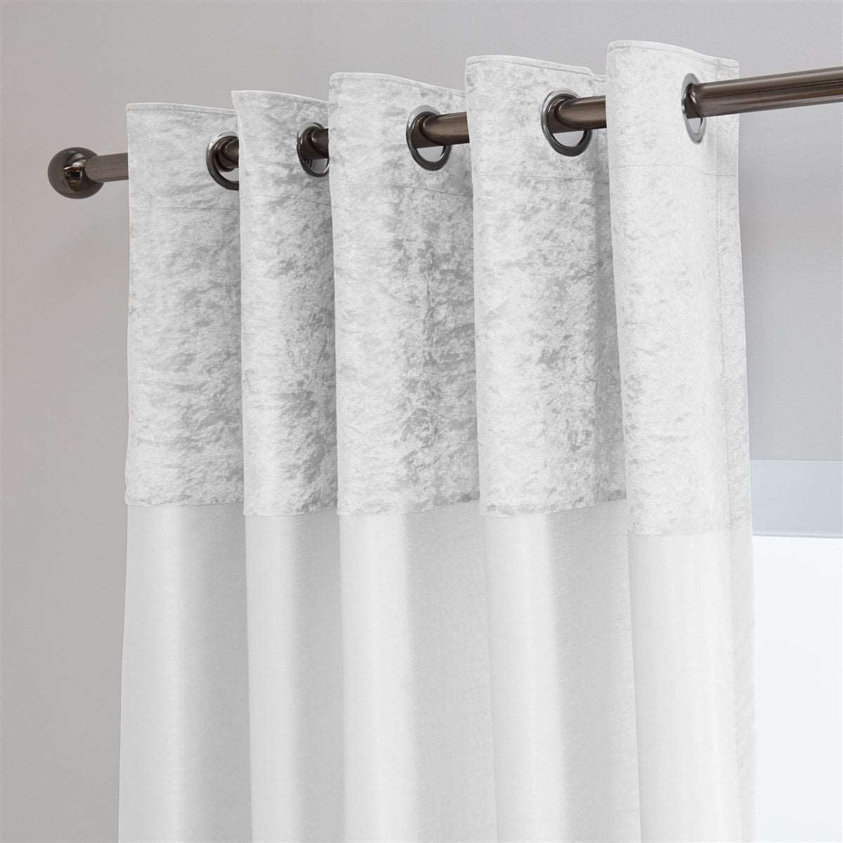 Chloe Crushed Velvet Band Fully Lined Faux Silk Eyelet Curtains (White)