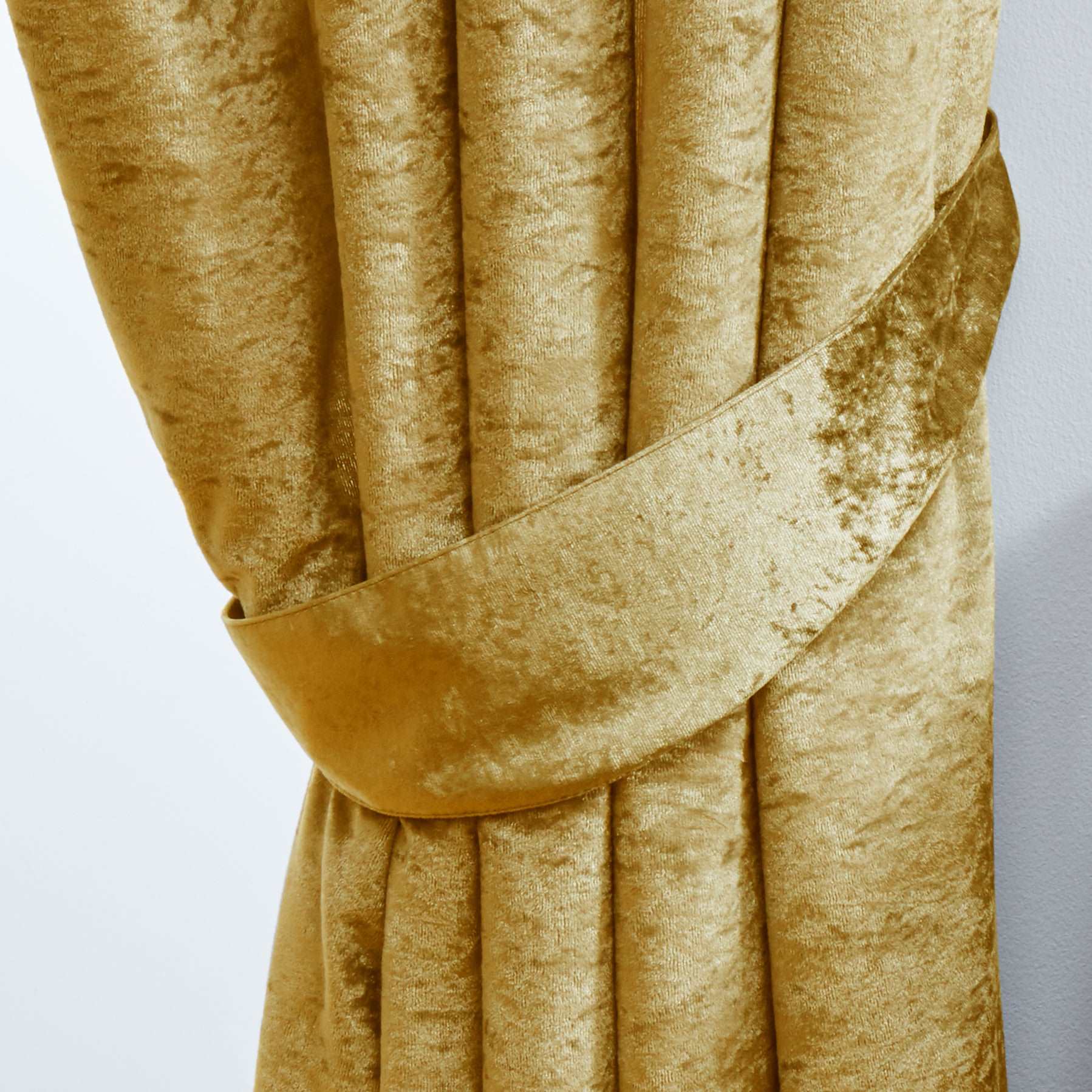Crushed Velvet Fully Lined Ready Made Tape Top Curtains (Ochre)