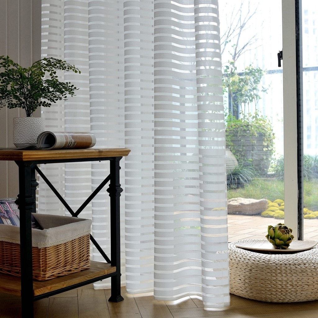 Paris Horizontal Stripe White Net Curtain