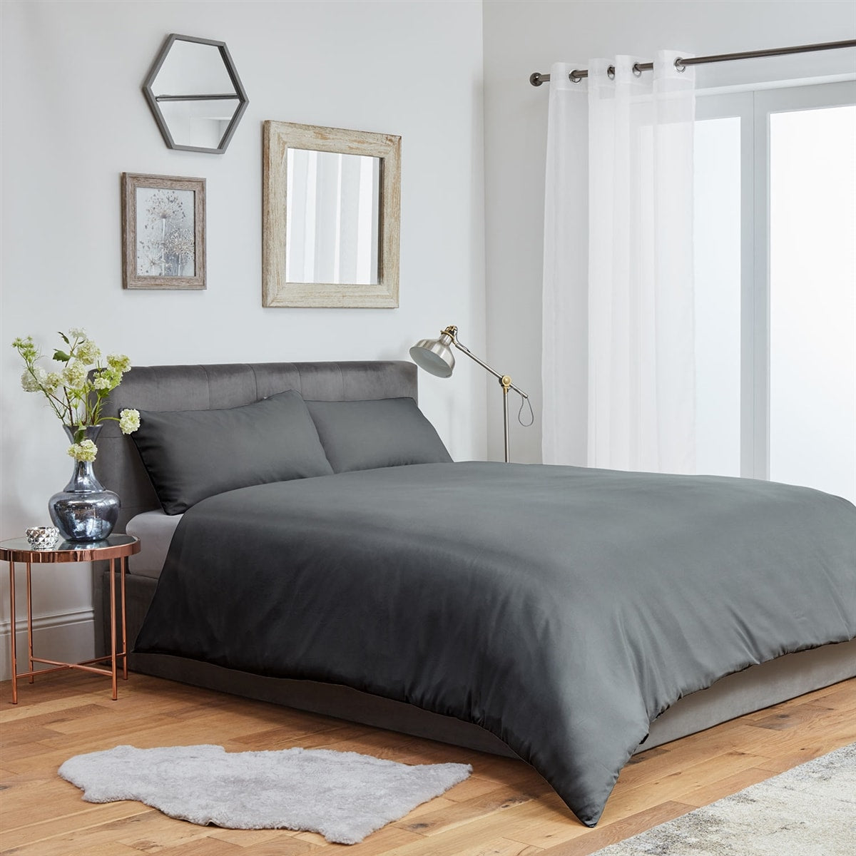 Plain Duvet Cover Bedding Set With Pillowcase (Grey)