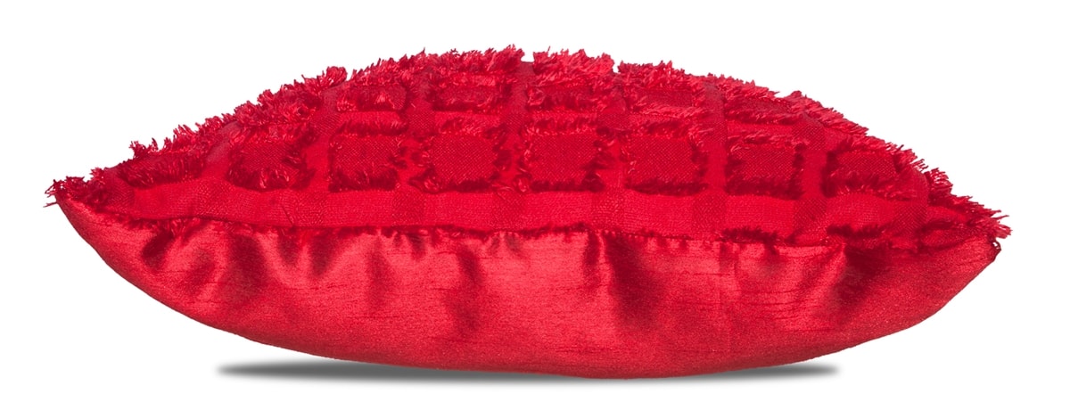 Elsa Red Faux Silk Eyelet Curtain Panel With Luxurious Fur Top