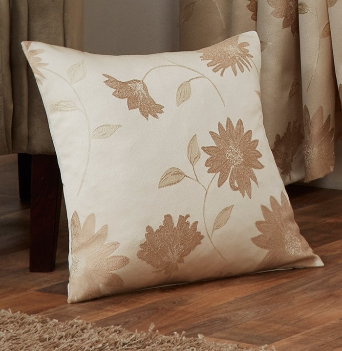 Freya Floral Fully Lined Pencil Pleat Tape Top Curtains (Cream)