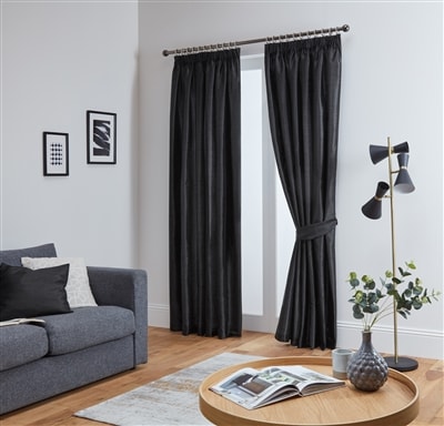 Faux Silk Tape Top Fully Lined Curtains (Black)