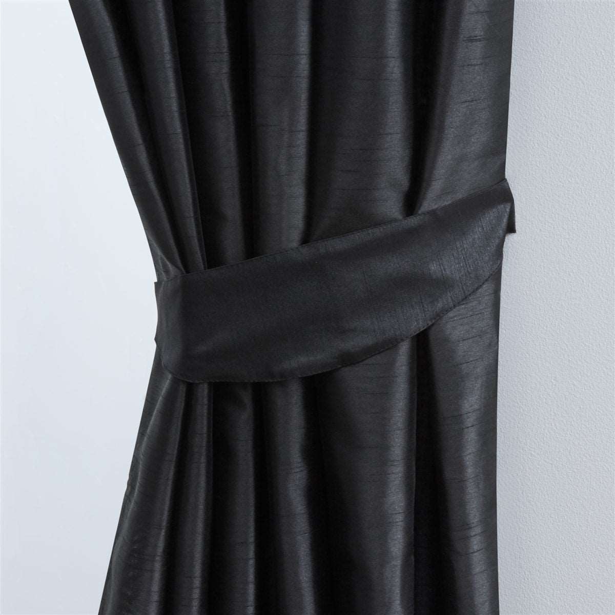 Faux Silk Tape Top Fully Lined Curtains (Black)