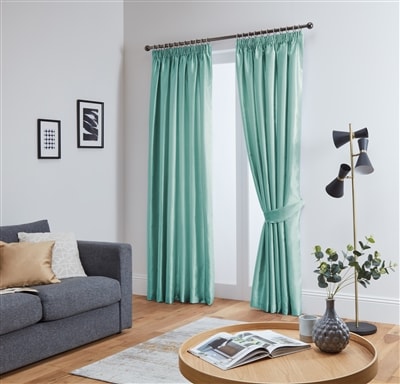 Faux Silk Tape Top Fully Lined Curtains (Duck Egg)