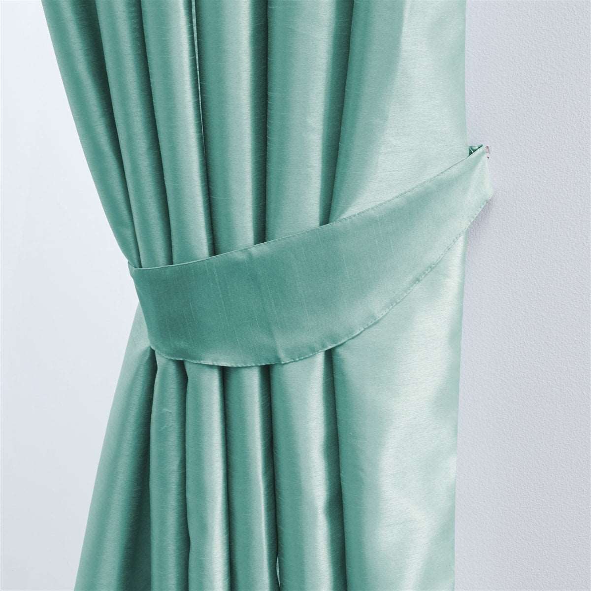 Faux Silk Tape Top Fully Lined Curtains (Duck Egg)