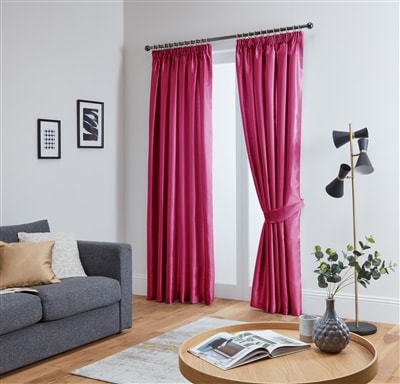 Faux Silk Tape Top Fully Lined Curtains (Fuchsia)