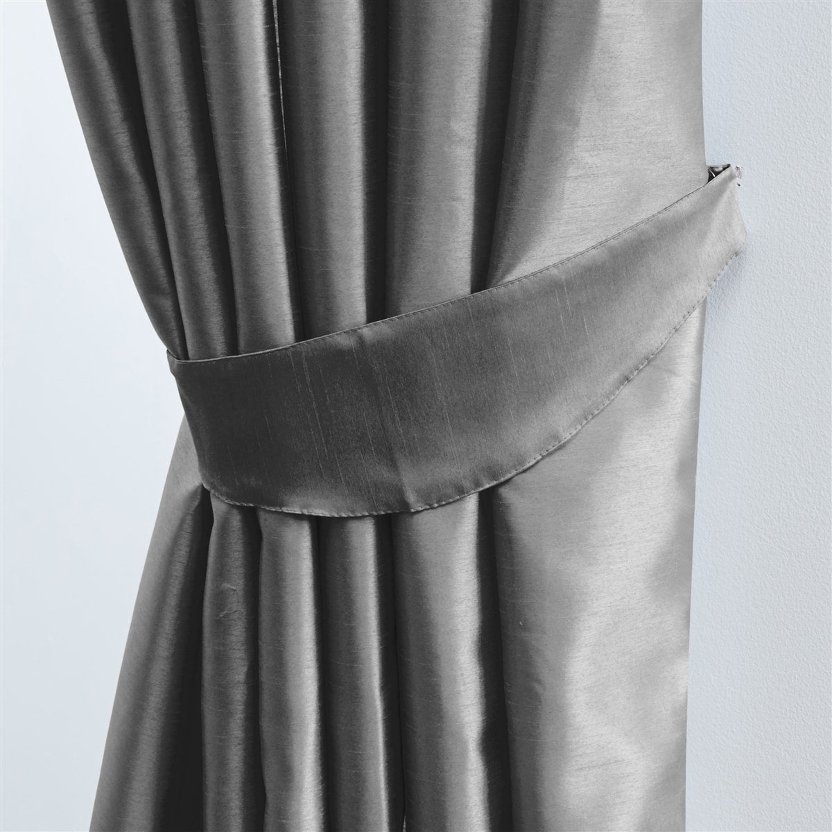 Faux Silk Tape Top Fully Lined Curtains (Grey)