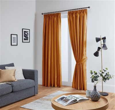 Faux Silk Tape Top Fully Lined Curtains (Orange)