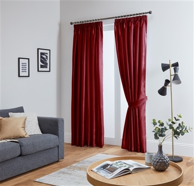 Faux Silk Tape Top Fully Lined Curtains (Red)