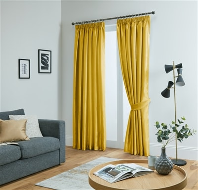 Faux Silk Tape Top Fully Lined Curtains (Yellow)