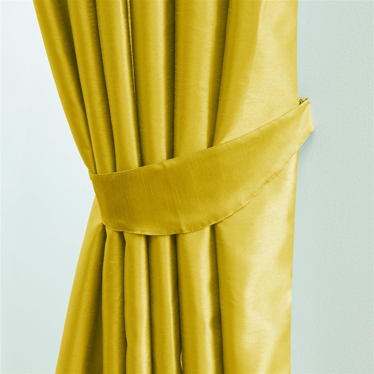 Faux Silk Tape Top Fully Lined Curtains (Yellow)