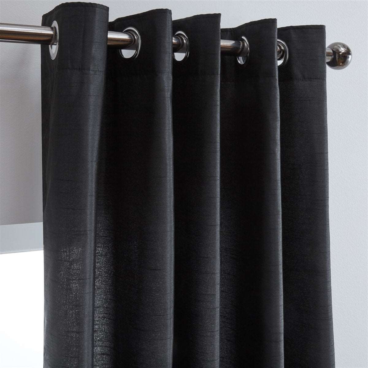 Faux Silk Eyelet Fully Lined Curtains (Black)