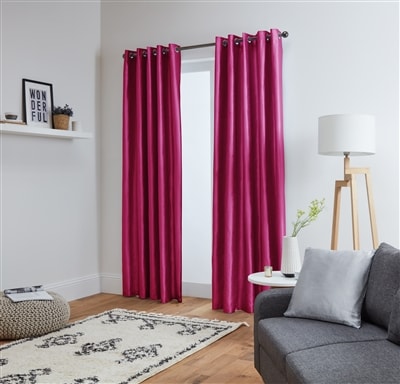 Faux Silk Eyelet Fully Lined Curtains (Fuchsia)
