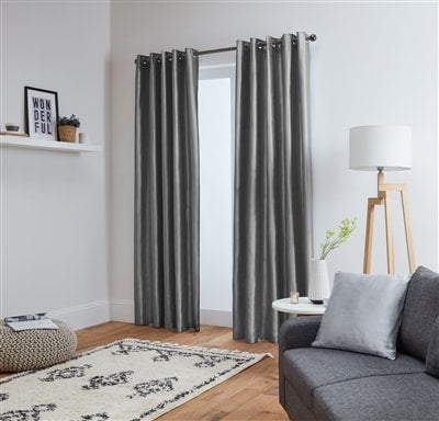 Faux Silk Eyelet Fully Lined Curtains (Grey)