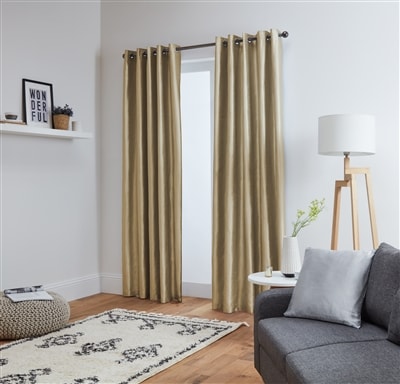 Faux Silk Eyelet Fully Lined Curtains (Latte)