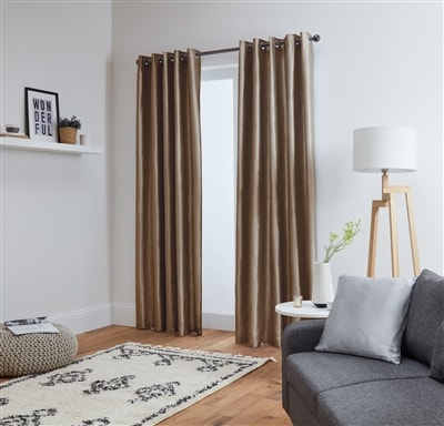 Faux Silk Eyelet Fully Lined Curtains (Mocha)