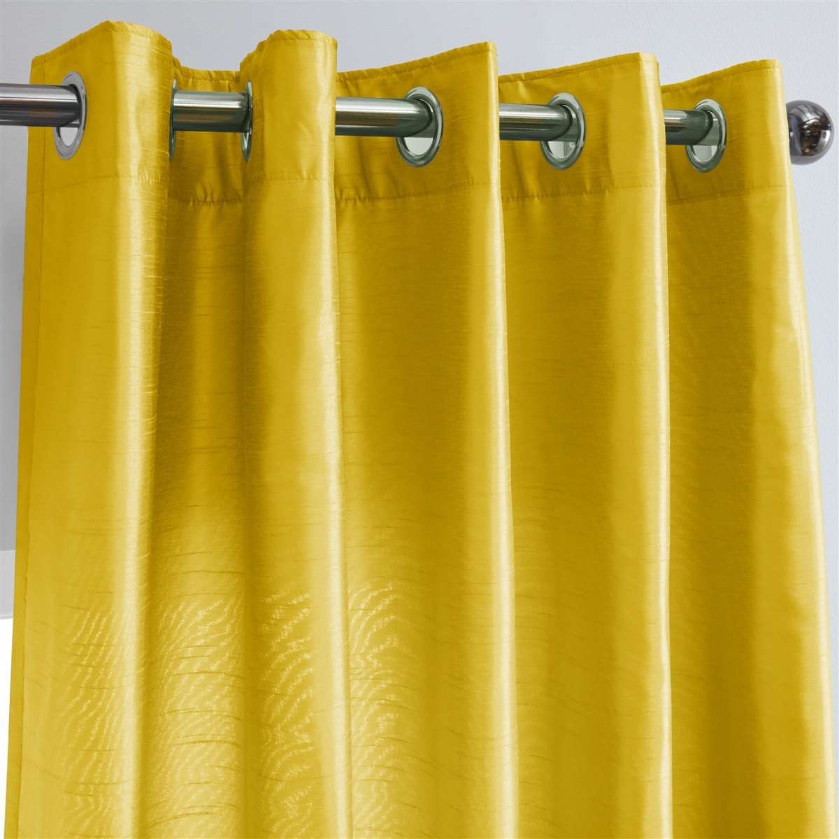 Faux Silk Eyelet Fully Lined Curtains (Yellow)
