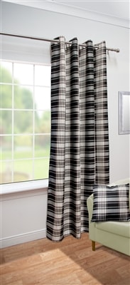 Isla Woven Twill Tartan Check Eyelet Curtain Panel (Black)