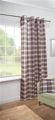 Isla Woven Twill Tartan Check Eyelet Curtain Panel (Red)