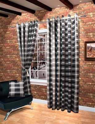'Isla' Fully Lined Black Tartan Checked Ready Made Eyelet curtains