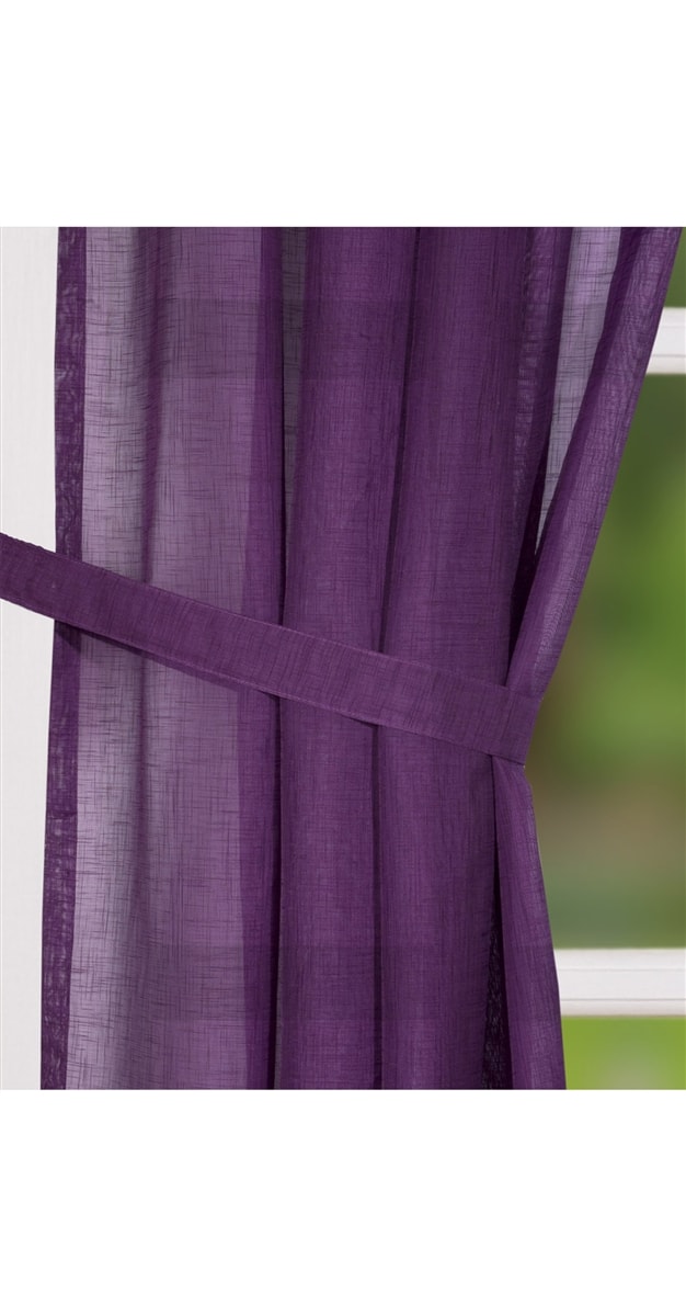 'Leona' Aubergine Linen Effect Eyelet Voile Panel