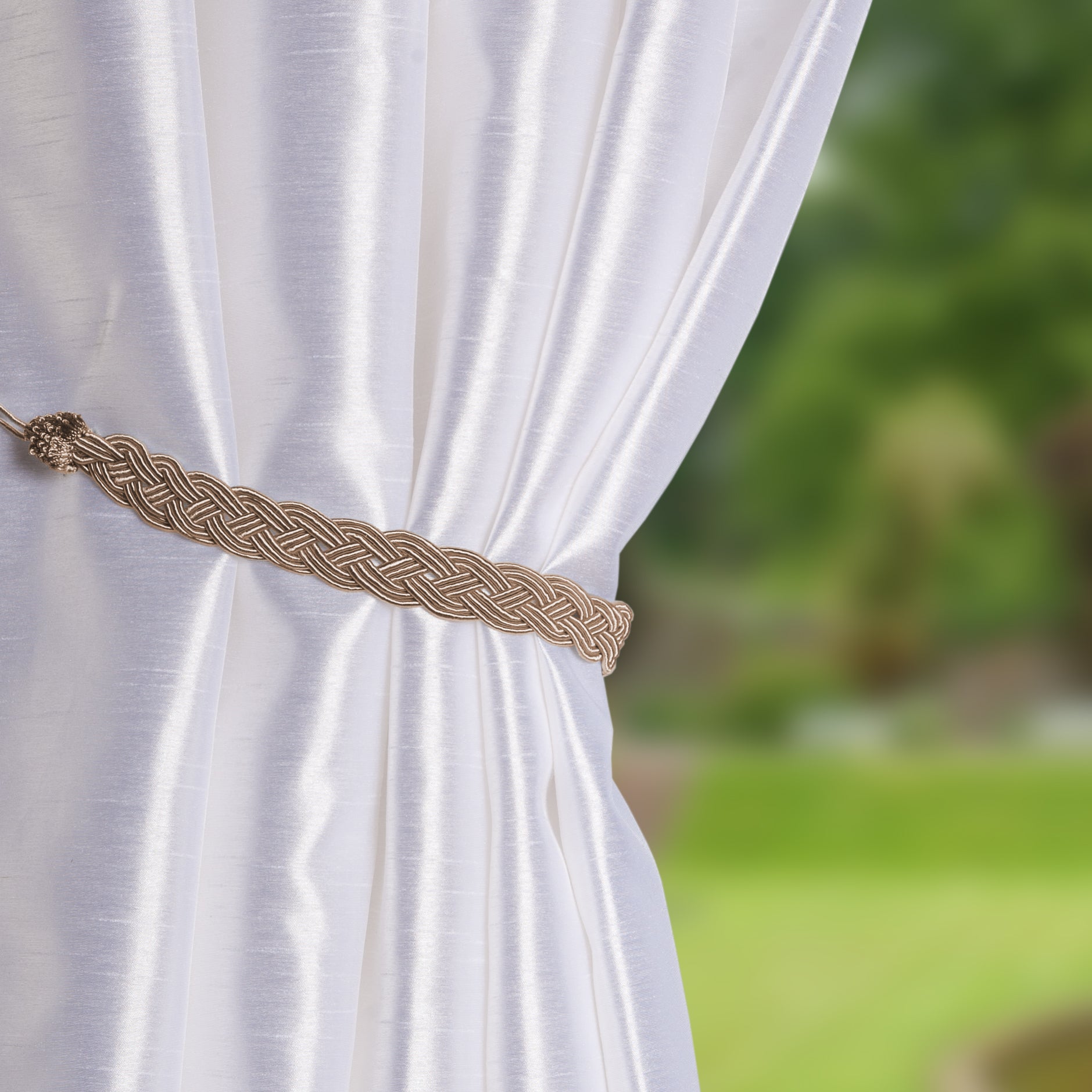 Pair Of Braided Satin Rope Curtain Tie Backs (Latte)