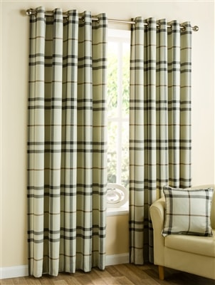 Lomond Natural Tartan Check Ready Made Eyelet Curtains
