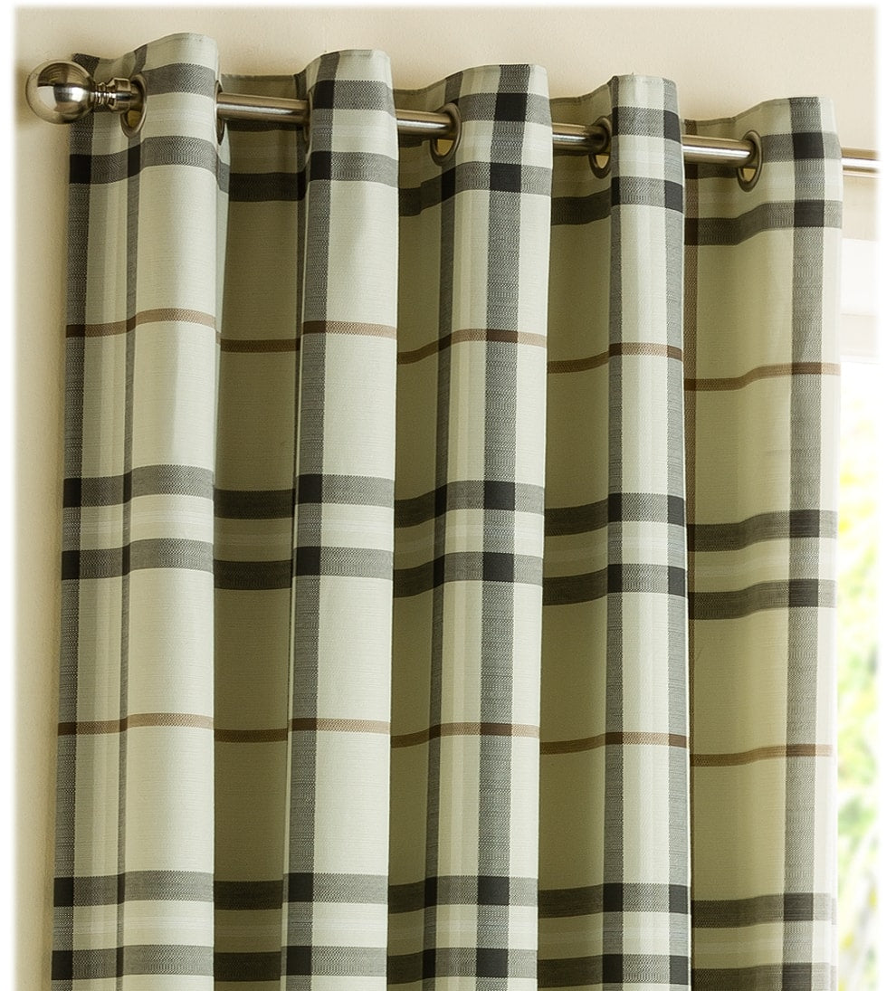 Lomond Natural Tartan Check Ready Made Eyelet Curtains