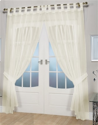 'Opaque Pair' Cream Tab Top Voile Panels