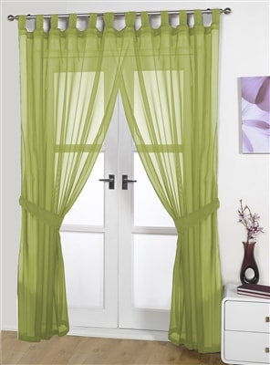 'Opaque Pair' Lime Tab Top Voile Panels