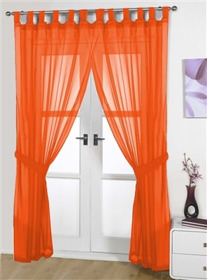 'Opaque Pair' Orange Tab Top Voile Panels