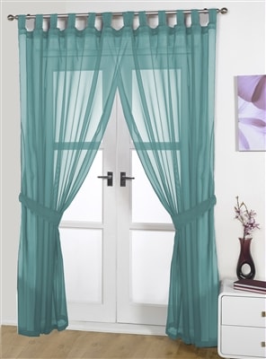 'Opaque Pair' Teal Tab Top Voile Panels