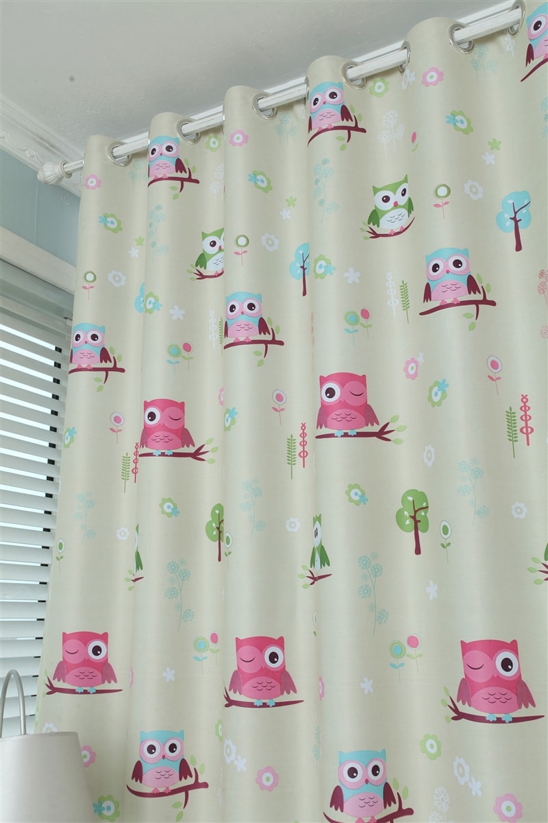 Owl Thermal Blockout Ready Made Eyelet Curtain Set (Natural)