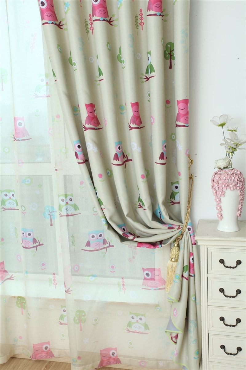 Owl Thermal Blockout Ready Made Eyelet Curtain Set (Natural)